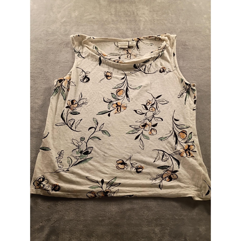 Papermoon Tank Top Womens XXL White Floral Scoop Neck Sleeveless Lightweight